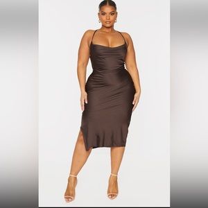 PLT Satin Cowl Neck Dress
